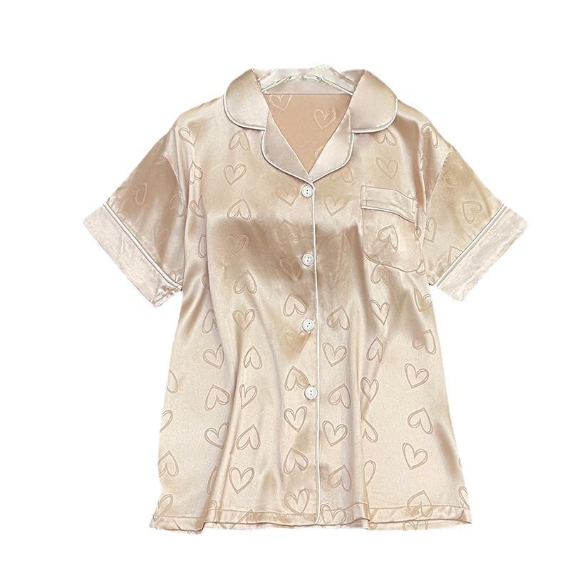 Spring And Summer Sweet Short Sleeve Shorts Set Pink Peach Heart Thin Wear Home Tile