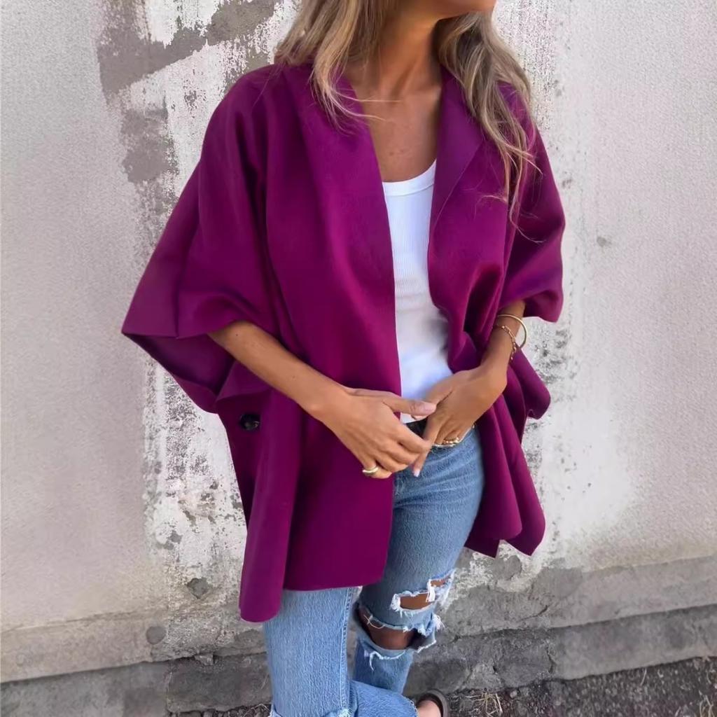 New Women's Fall Winter Lapel One-piece Poncho Coat