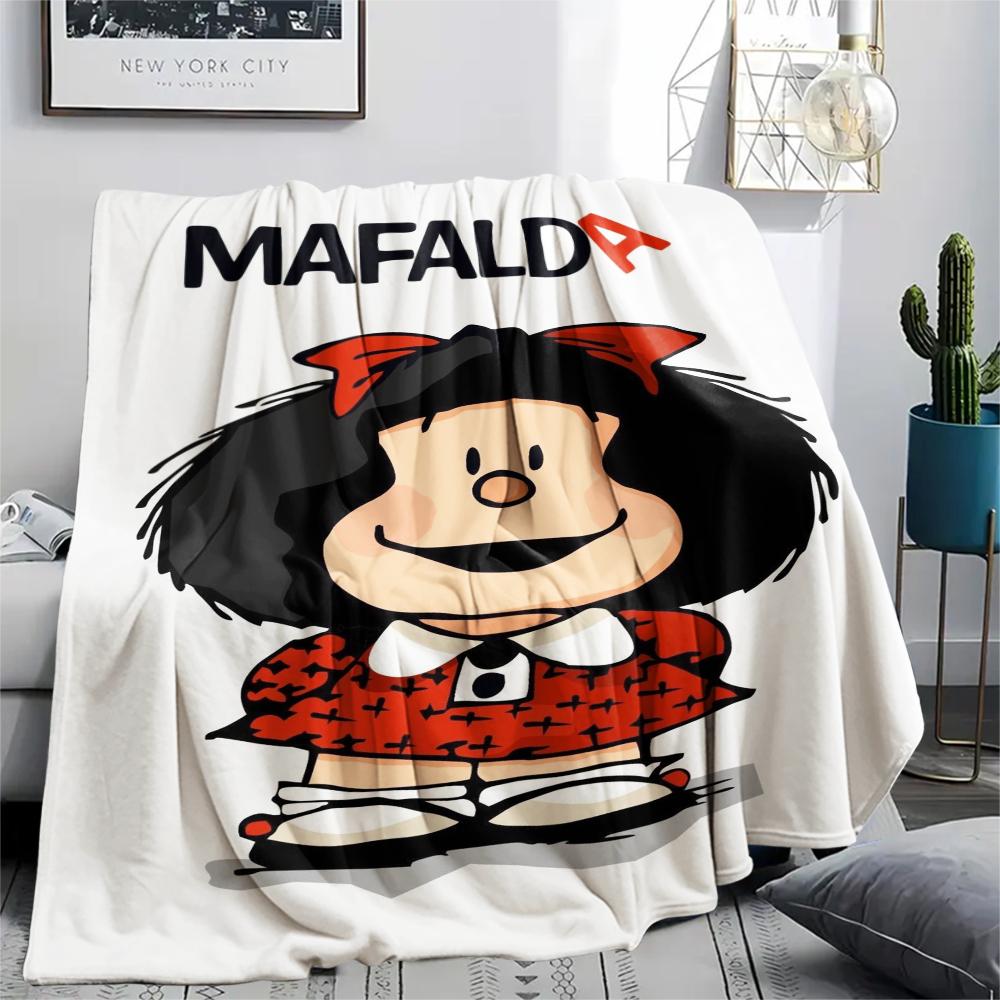 1PC Mafalda Print Flannel Blanket, High quality Comfortable for All Seasons, Home Decor, Warmth and Comfort, Perfect for Christmas Gifts 80