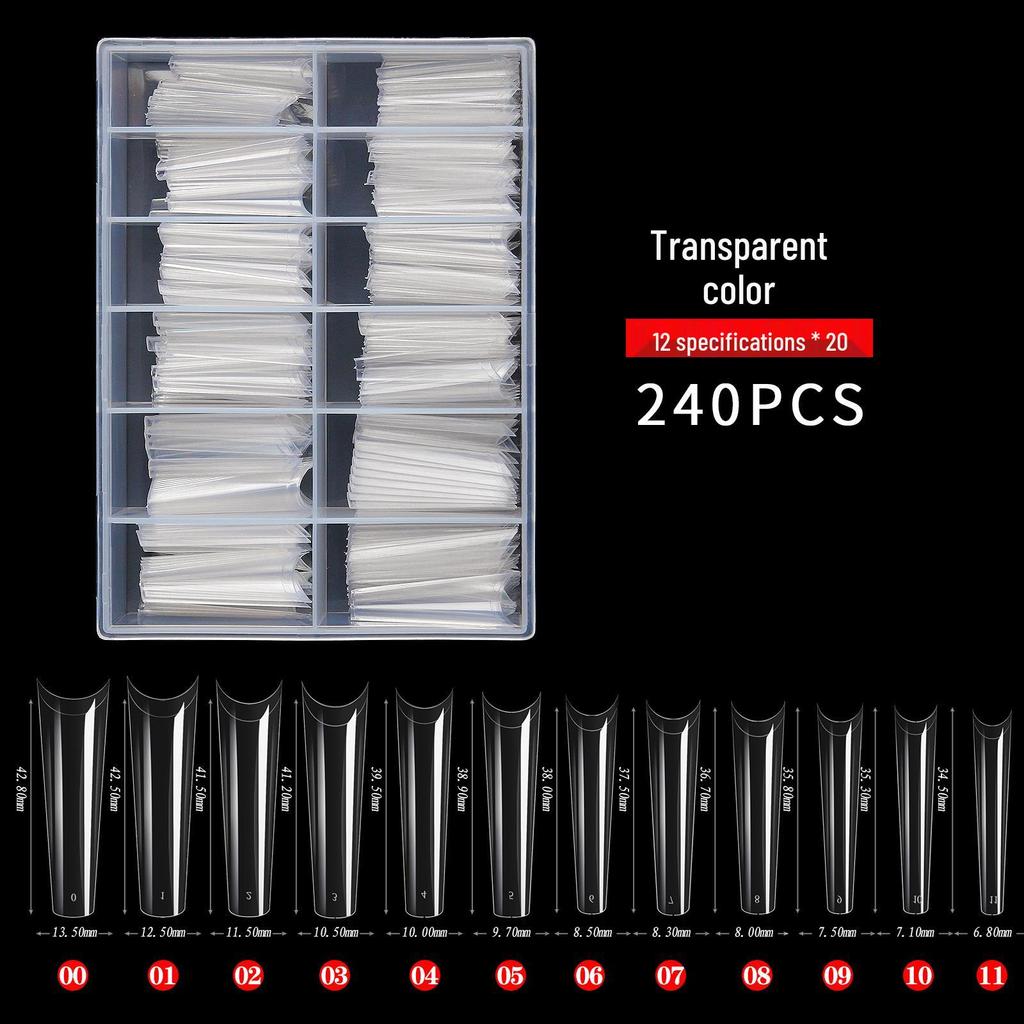 Super Long Denim French Fake Nails - Flat Top, 240 Boxed Nail Tips
