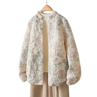 New Chinese Style Embroidered Cotton Jacket for Women's Chinese Style Garden Style Heavy Industry Embroidered Cotton Jacket