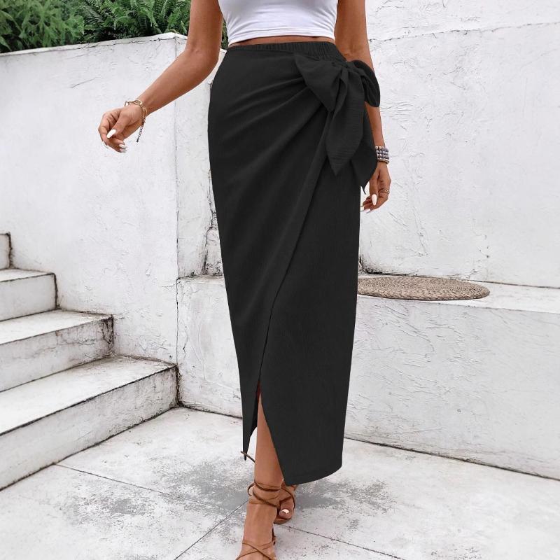 Women's Casual Irregular Design Bow Tie Solid Color High Waist Skirt