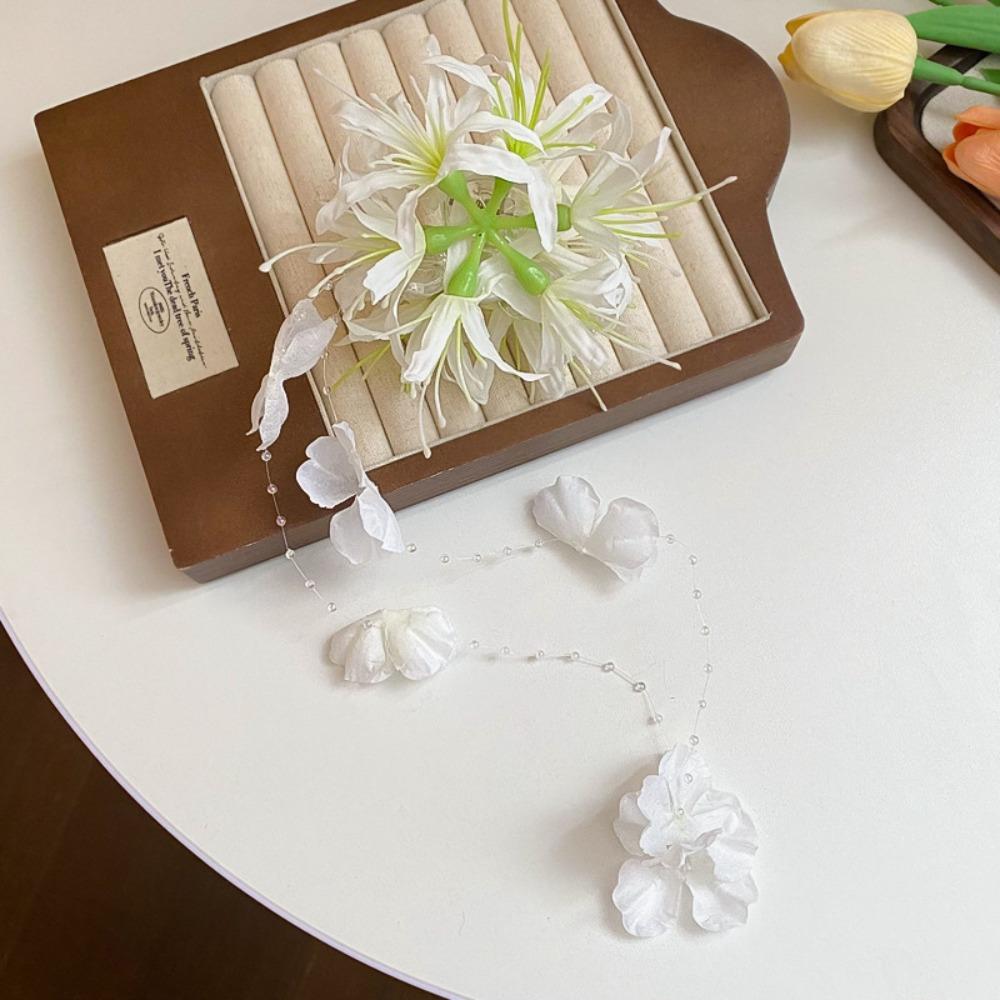 Elegant Flower Pearls Hair Clip Tassels Dress Accessories Grasping Clip Long Shark Clip for Women Super Fairy Sweet