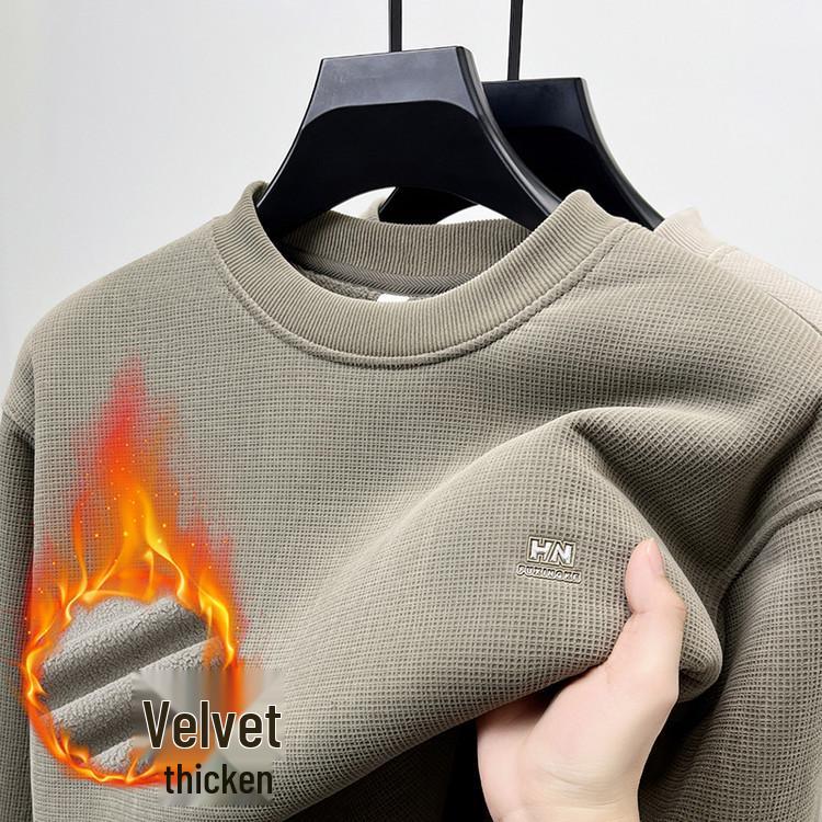 Men s Super Thick Warm Velvet Hoodie - Round Neck, Trendy Autumn/Winter Versatile Base Layer Shirt 2XL