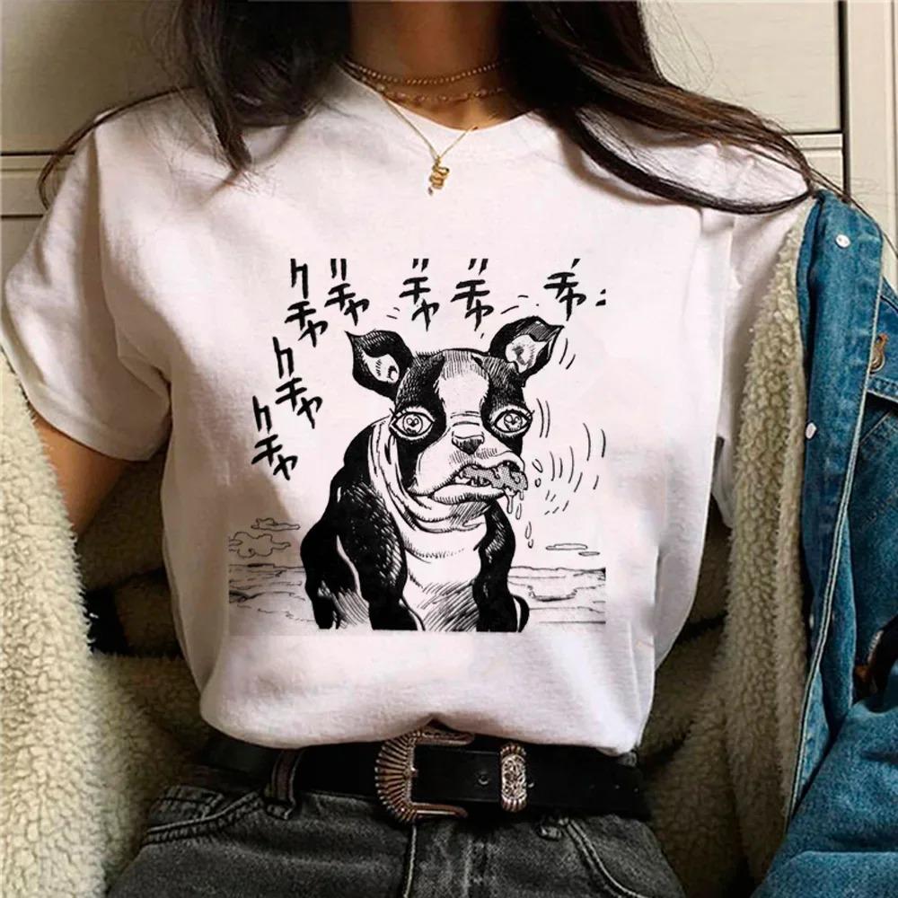 Pug Print WomenT-shirt Casual Basics O-collar White Shirt Short Sleeve Ladies T-shirt Harajuku Street