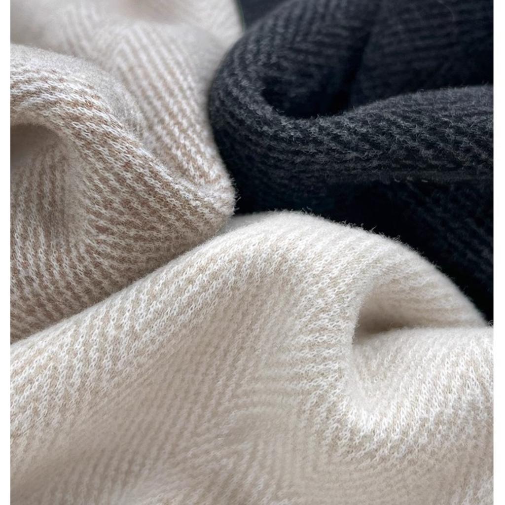 Herringbone Thickened Fleece-Lined Pants for Women Winter New High-Waisted Slim Fit Split Small Size Wool Wide-Leg Pants