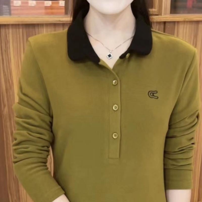 Lapel Sweatshirt Fashionable Solid Color New Polo Neck Long-sleeved Top G Middle-aged Mother's Spring and Autumn Slim and Age-reducing Shirt