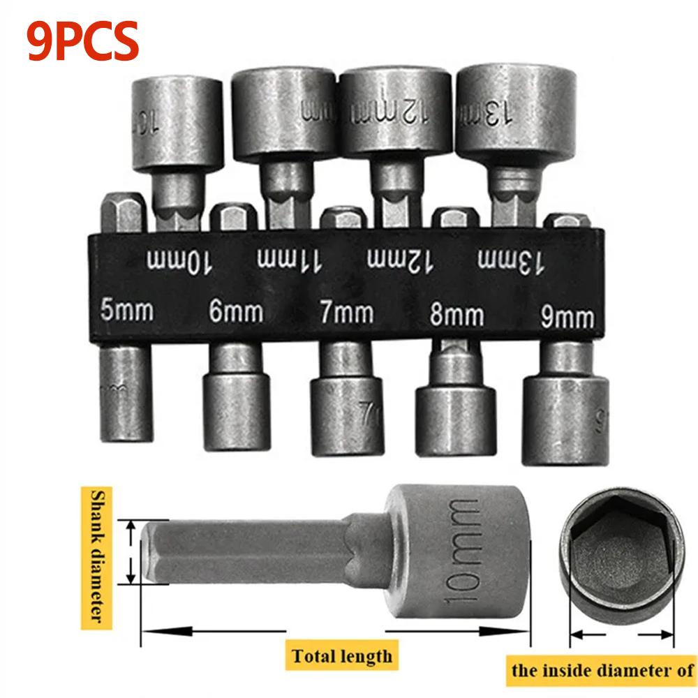 

9/14pcs Inner Hexagonal Wrench Hexagonal Handle Screwdriver Socket Extension Rod Pneumatic Screwdriver Insert Tool Set