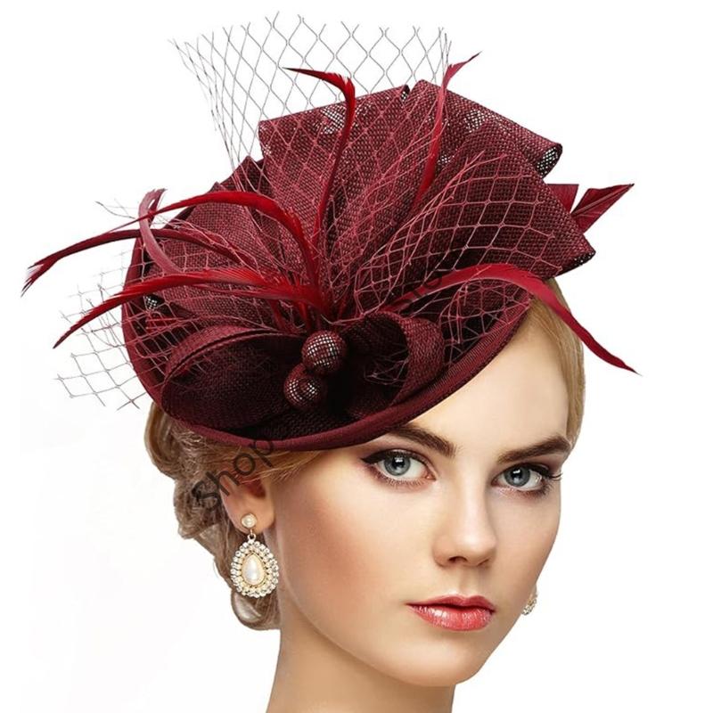 Vintage Exquisite Feathers Fascinator Hat Bowknot Elegant Tea Party Mesh Hair Band Sweet Hair Hoop Bride Headdress Dance Show