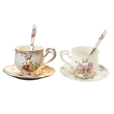 Ivory Porcelain Flower Sea Ceramics Coffee Cup Saucers Hand Painted Rose Porcelain Teas Cup Dish and Spoon Drink Gift