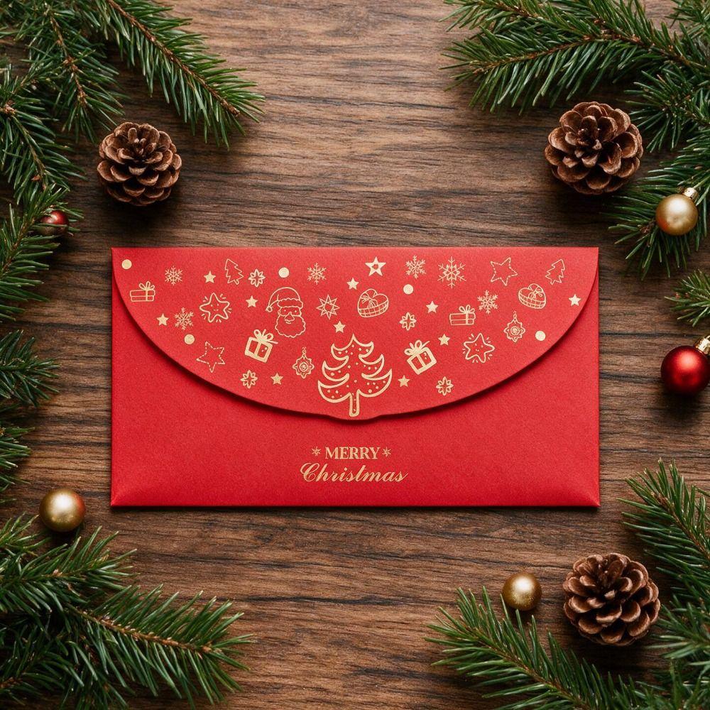 6PCS Rectangular Xmas Currency Envelopes Xmas Tree Pattern Christmas Gift Red Packets  Families