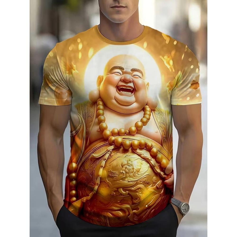 T-shirt da uomo con grafica Testa di Buddha Fiore Rosso Manica Corta Estiva Girocollo Religiosa Spirituale Casual Streetwear Tee Top