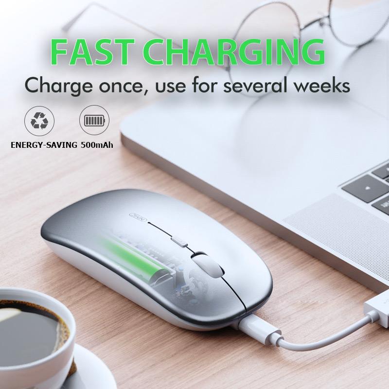 INPHIC M1P Wireless Mouse Rechargeable 1600Dpi Ultra Slim Mute Mouse 2.4G + Dual Mode Bluetooth Mouse for iPad Tablets Laptop LED Power Display