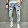 Hommes trous jean mince décontracté pantalon Streetwear homme élégant déchiré solide Hip Hop mince Denim pantalon