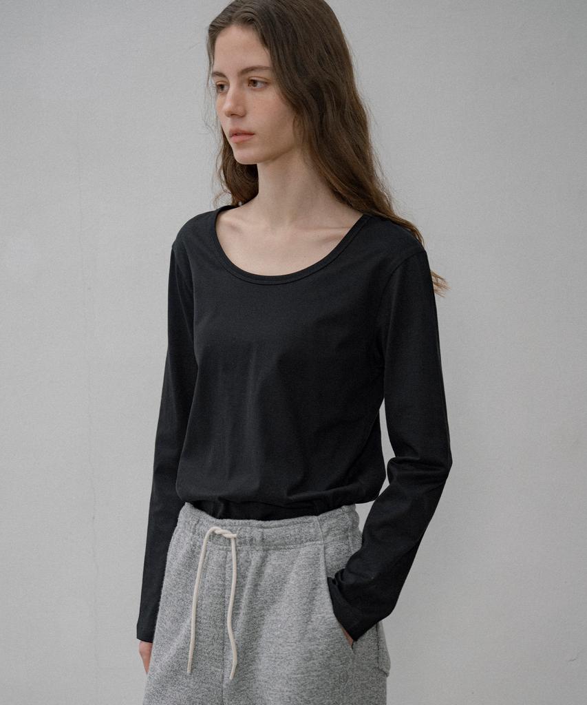 Siyajyu Sitp5189 Essential U-Neck Long Sleeve T-Shirt_Black