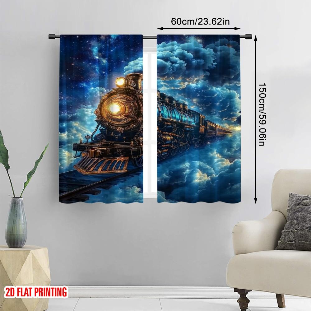2pcs,2D Plane Printing Popular Curtains Cosmic Train Ride 100% Polyester (without Rod) Art Deco Festive Use for Room, Kitchen,