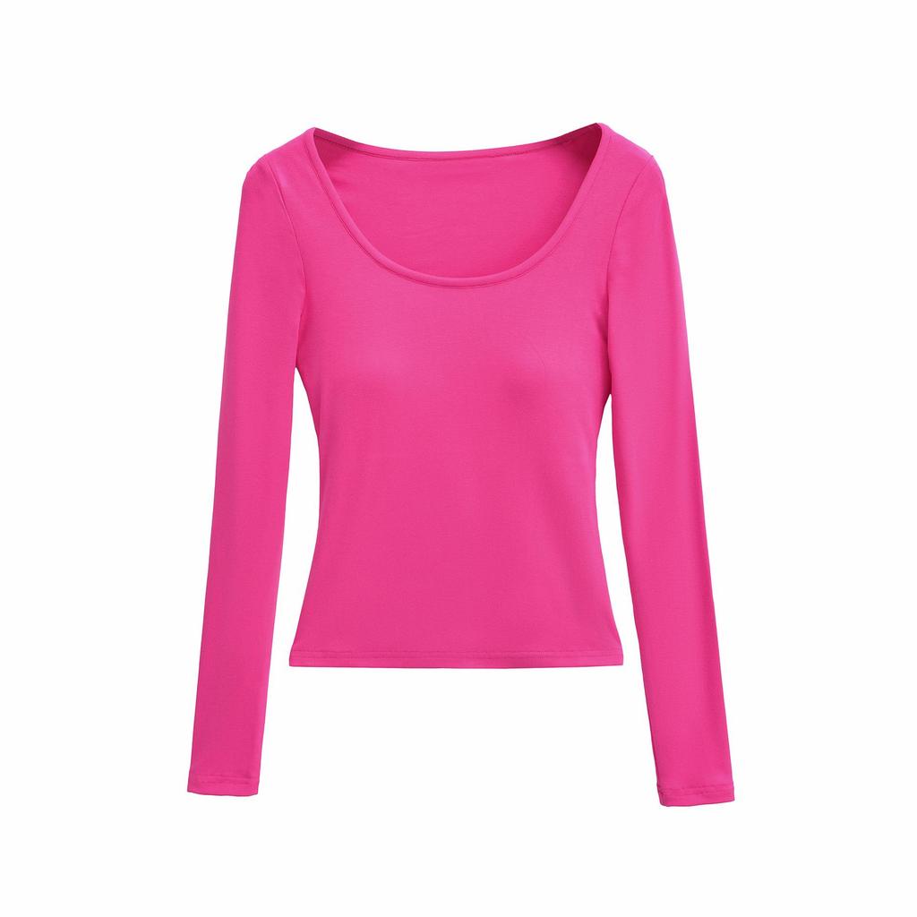 Spicy Slim Fit U-Neck Long Sleeve T-Shirt with Built-in Bra Pads for Autumn/Winter 2025