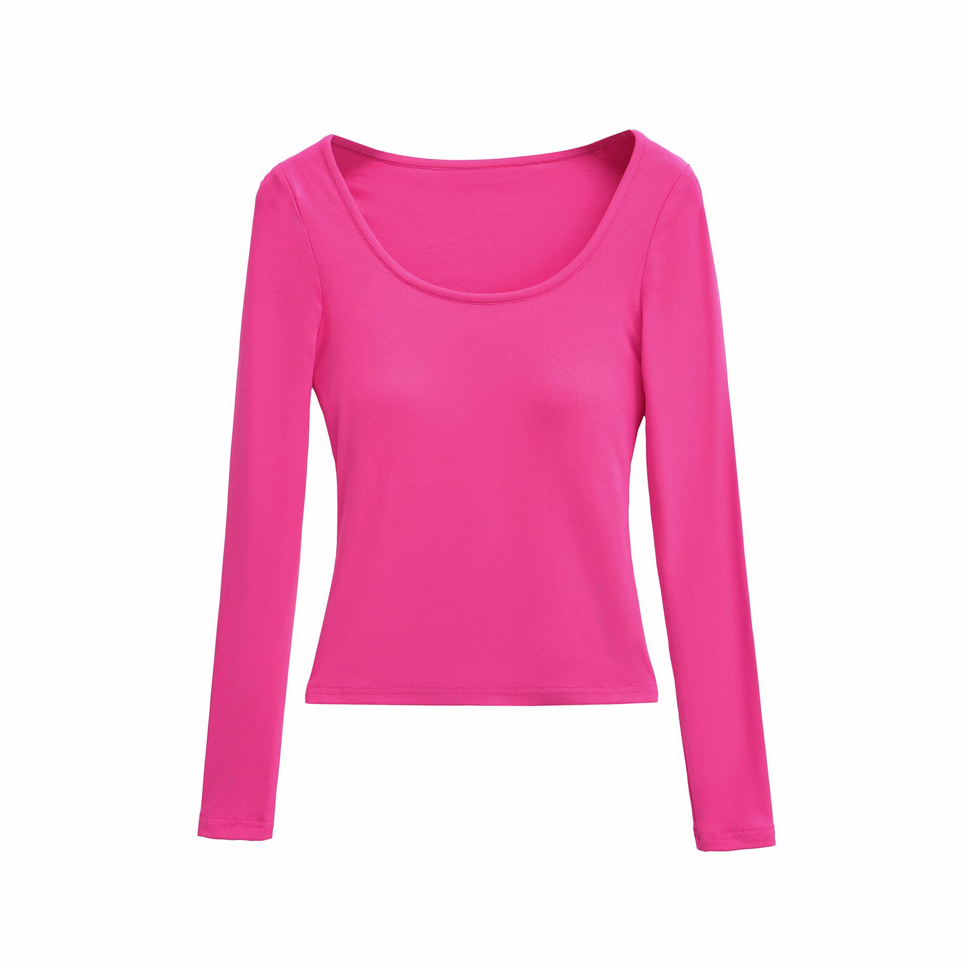 

Spicy Slim Fit U-Neck Long Sleeve T-Shirt with Built-in Bra Pads for Autumn/Winter 2025 Small