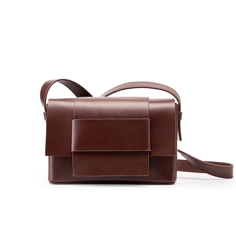 

Crossbody Bag Neutral Soft Leather Woven Small Square Bag Men S Bag Tofu Bag Design Single Shoulder Cowhide Women S Bag темно-коричневого кольору
