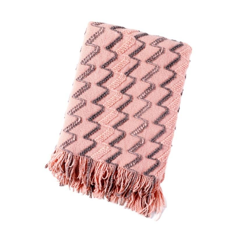 100% Acrylic Khaki Knitted Blanket with Tassel Gift Blanket Bed Sofa Travel Breathable Chic Bohemian Soft Comfortable Blanket
