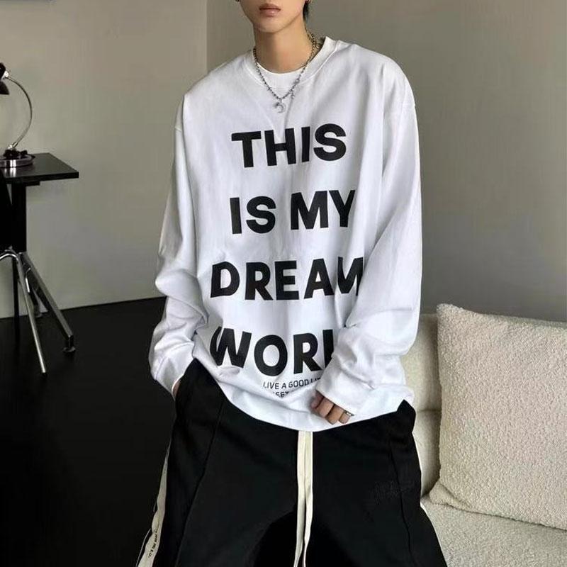 

Men s White Long Sleeve T-Shirt with THIS IS MY DREAM WORLD Print Casual Oversized Top M белый