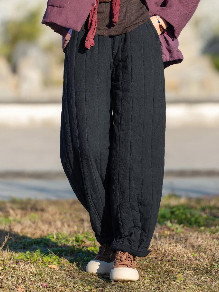 

Johnature Женские теплые прямые брюки с эластичной талией, однотонные брюки, зимние повседневные длинные брюки One Size чёрный