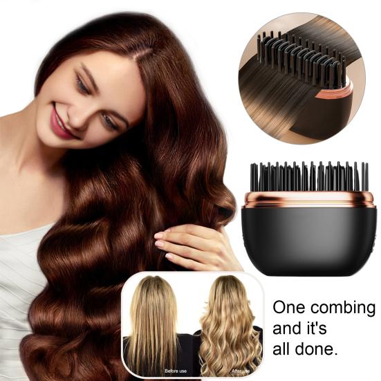 Mini Hair Straightener Brush Travel Lightweight Rechargeable Fast Heating Hot Comb 3 Temperature Setting Adjustable Electric Hair Styling Brush