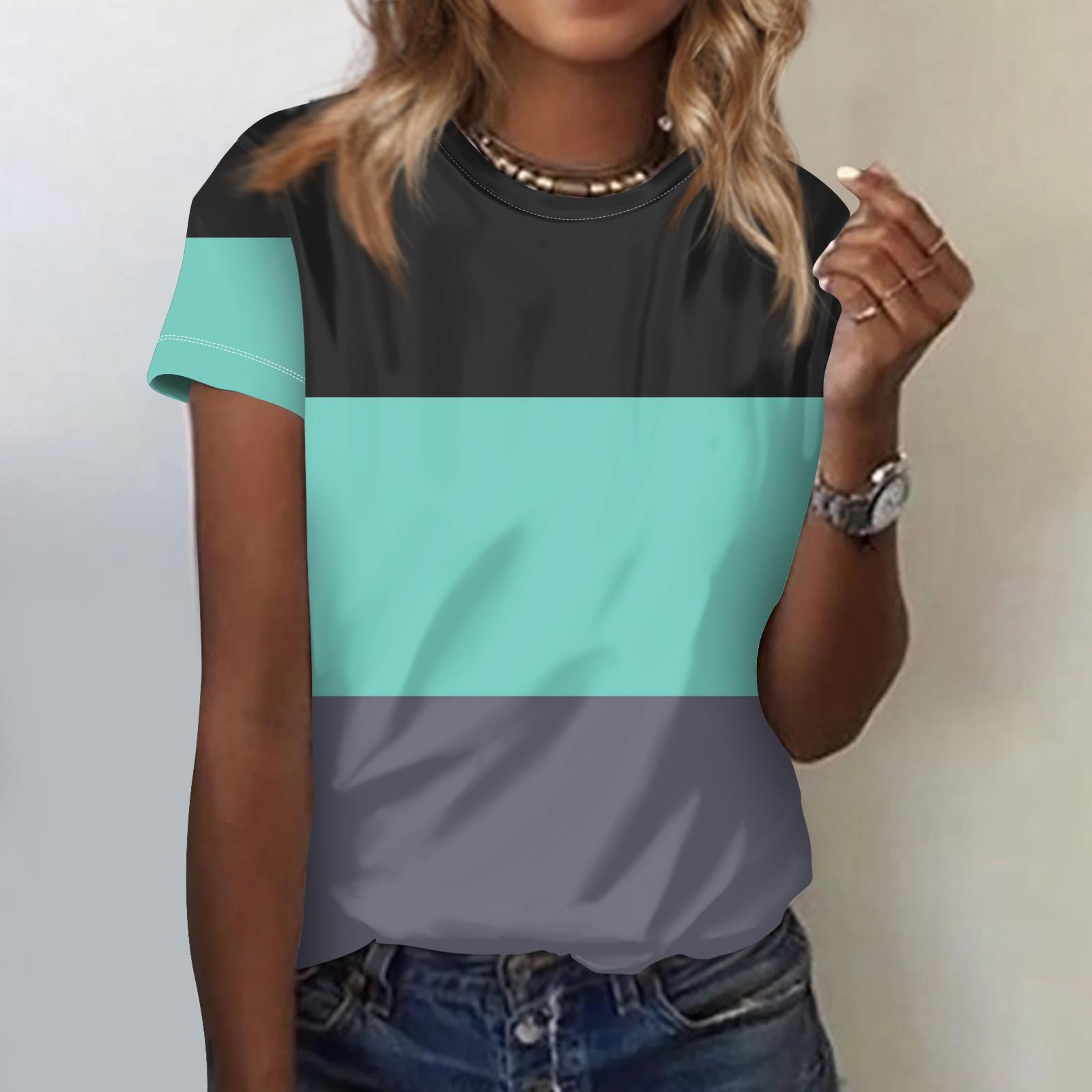 

Женская мода повседневный топ с круглым вырезом и коротким рукавом с принтом M