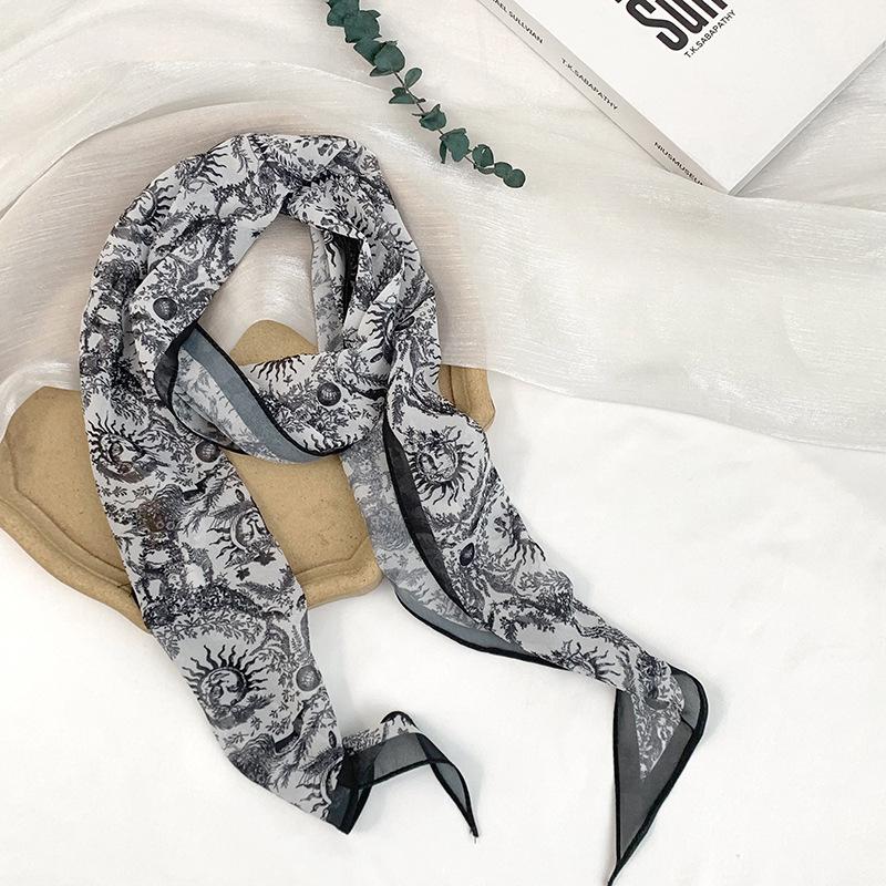 Long Silk Scarf Neck High-end Decorative Scarf Multi-functional Floral Headscarf Headband Hair Tie Waist Belt Streamer