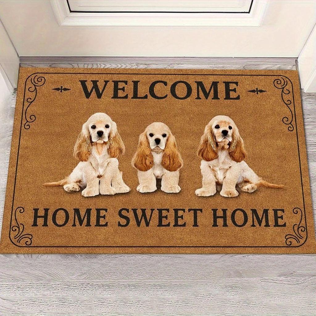 

VIKAMA Cute Cocker Spaniel Welcome Doormat Non-Slip Dirt-Trapping Entryway Mat Living Room Bedroom Carpet Home Decoration 40cm x 60cm