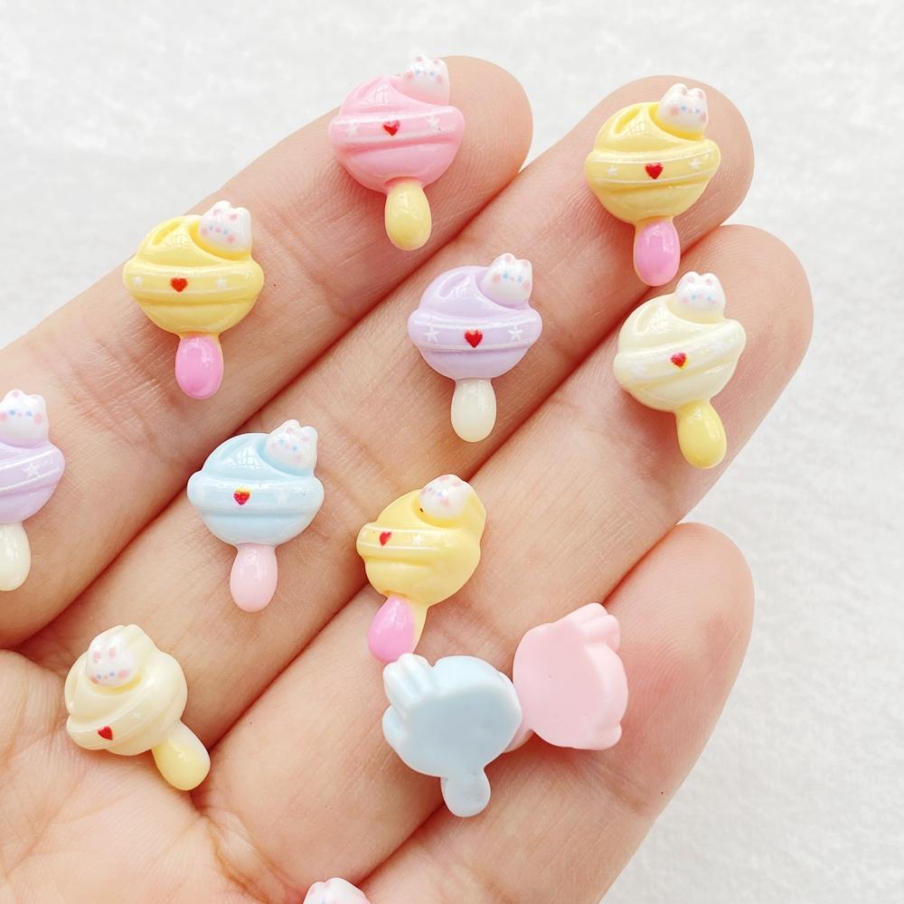 30Pcs Cute Mini Cartoon Colorful Rabbit Lollipop Nail Art Resin Designer Charms DIY Craft For Nail 3D Decorations Jewelry