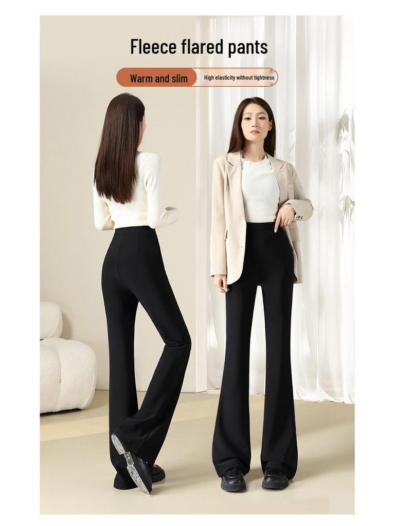 Women's High Waist Slimming Black Flared Suit Pants with Plus Velvet for Autumn/Winter 2025