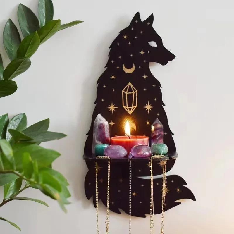 New Wall Hanging Candlestick Wooden Carving Owl Animals Foxes Cat Book Crystal Storage Rack Home Christmas New Year Decor Gifts