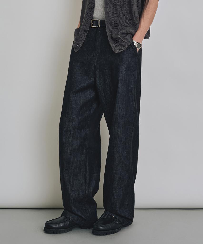 COSTUME O’CLOCK Linen-Like Non-Faded Wide Denim Pants Cp Black Coospt255Cpblack
