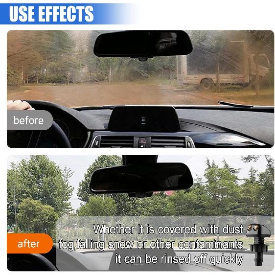 Car Front Windshield Washer Nozzles, Double-Hole Auto Wiper Water Sprayers with Hose and Connectors, Adjustable Nozzle Washer Kit for Most Vehicles