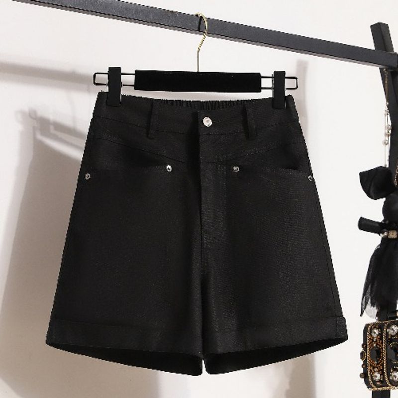 

Милые Студенческие Летние Новые Большого размера С оборками Розовые Эластичные С высокой талией Широкие джинсовые шорты Хот-Пантс Женские XL-5XL Black XL