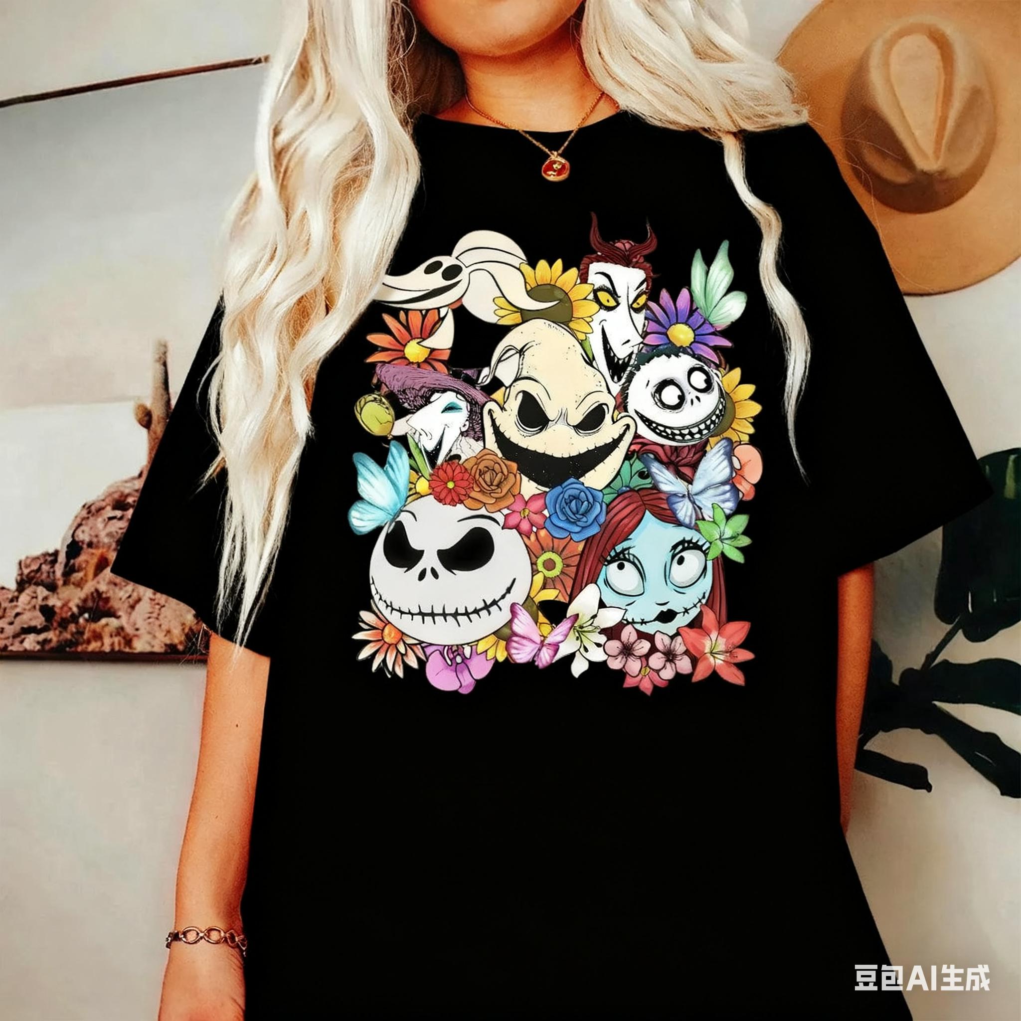

Trendy Casual Print Fashion Retro Christmas Night Cry Aokie Bogie Carnival Jack Skellington Sally Rock Shock Barrel Shirt S
