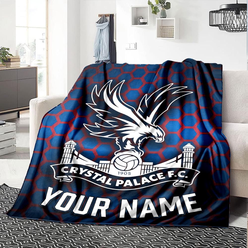 1pc Crystal Palace F.C Blanket with Custom Name, Gift, for Men and Women, Soft Blanket, Good for Sofa Bed Couch Travel, Lightweight Flannel Blanket