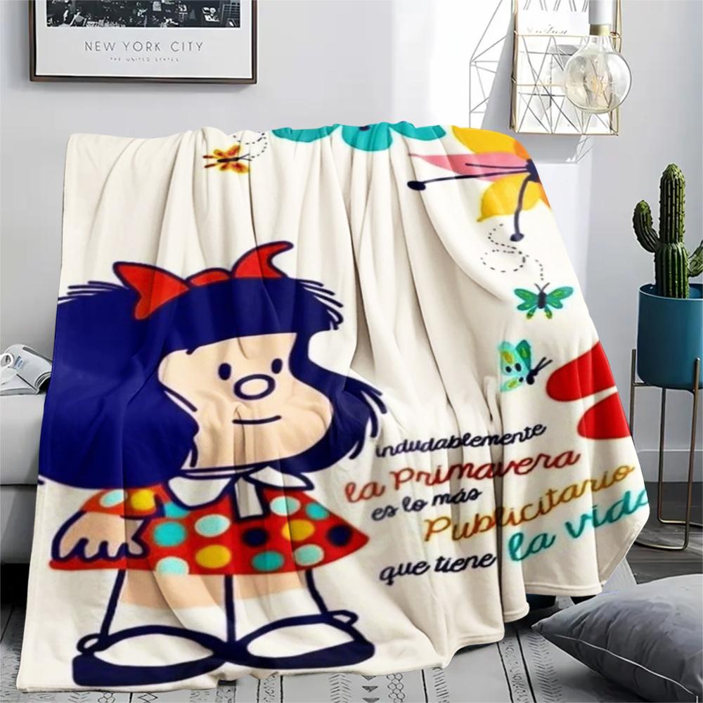 1PC Mafalda Print Flannel Blanket, High quality Comfortable for All Seasons, Home Decor, Warmth and Comfort, Perfect for Christmas Gifts 79