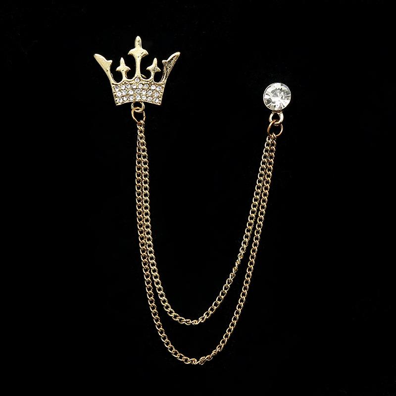 Herrenanzug-Reversnadel-Set im koreanischen Stil mit Kronenbrosche, Kette und Stern-Korsage