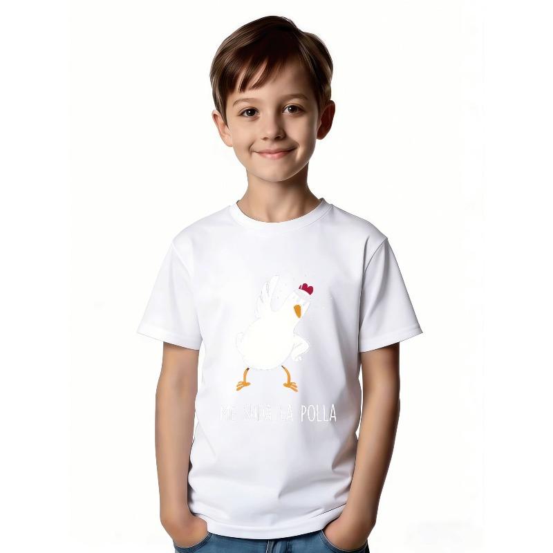 European Sizes Cartoon Funny Dancing Chick Print Crew Neck Short Sleeve T-Shirt, Casual Versatile Summer Top, Suitable Children's Daily Wear