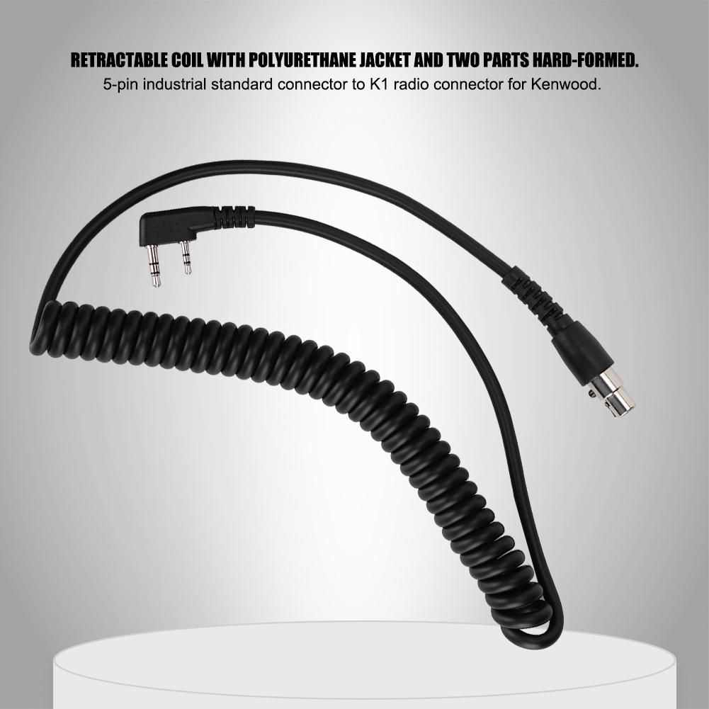 2 Pin to 5 Pin Coil Cord Cable for HYT Relm Two Way Radios and Headsets