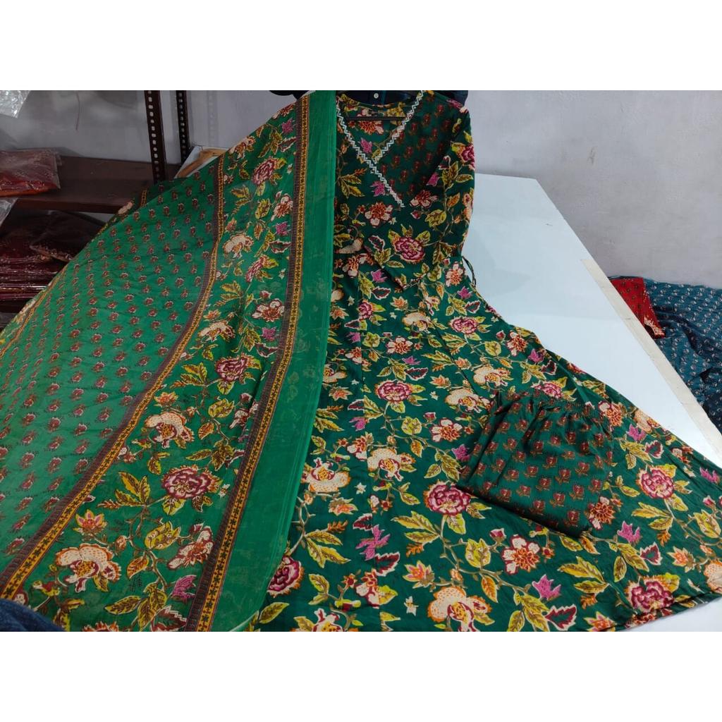 Indian Party Wear Top Tunic Kurti Pant Dupatta Set Women Designer Anarkali Suit VF-3001