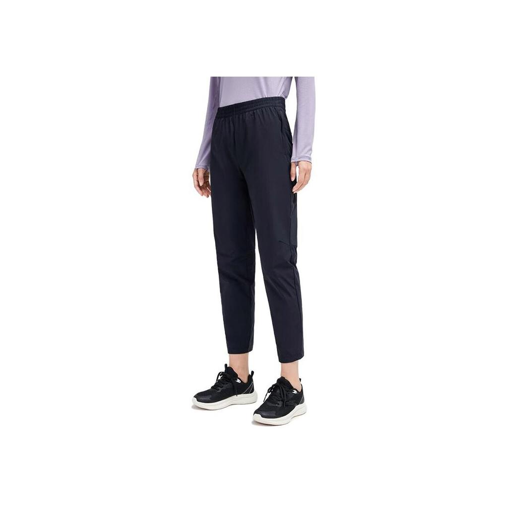 Anta Running Series Solid Color Logo Mid-Rise Straight Leg Nine-Point Casual Pants Women Bottoms Black 162335501-1