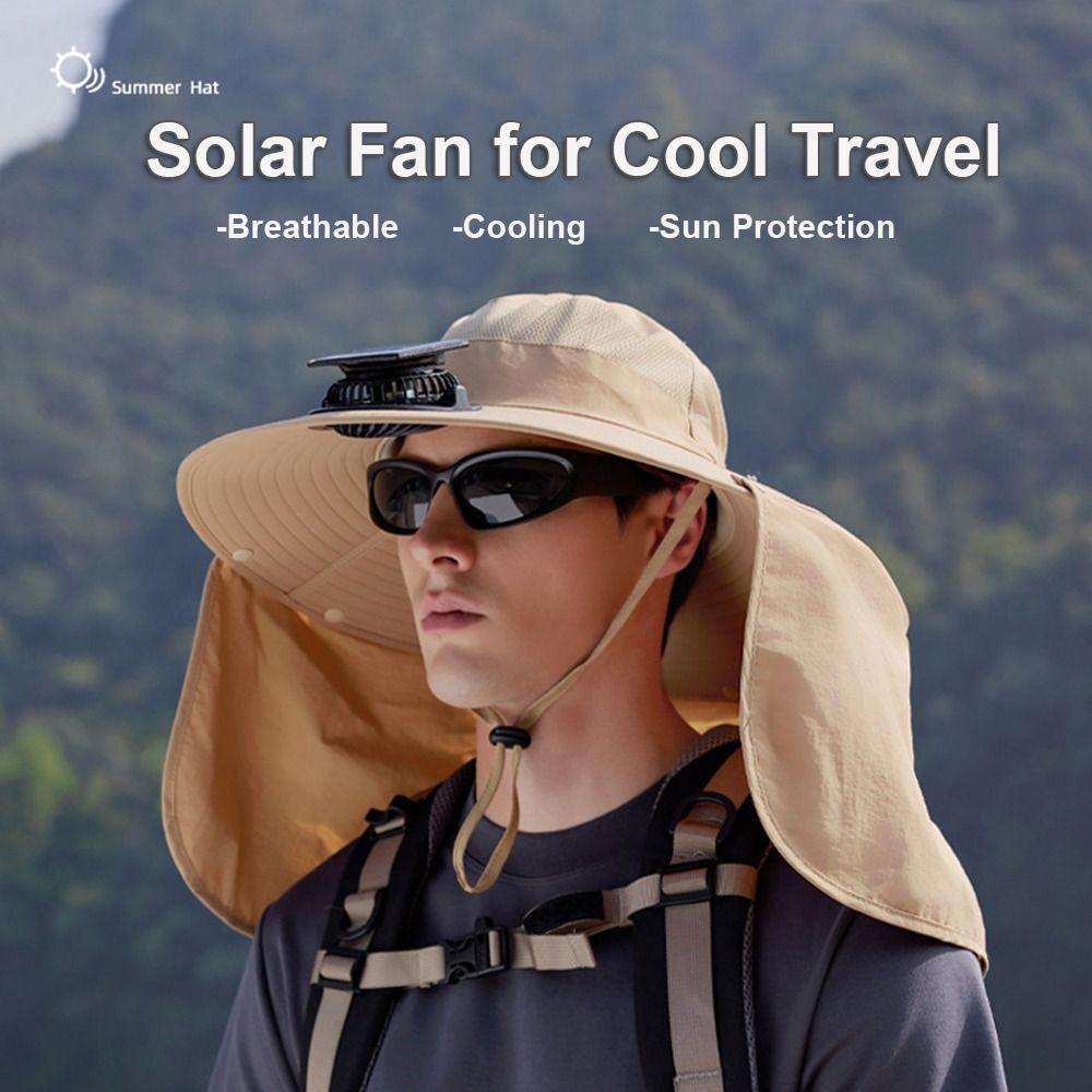 USB Charging Solar Fan Hat Quick Dry Bucket Hat Fashion Men Sun Hat  Summer