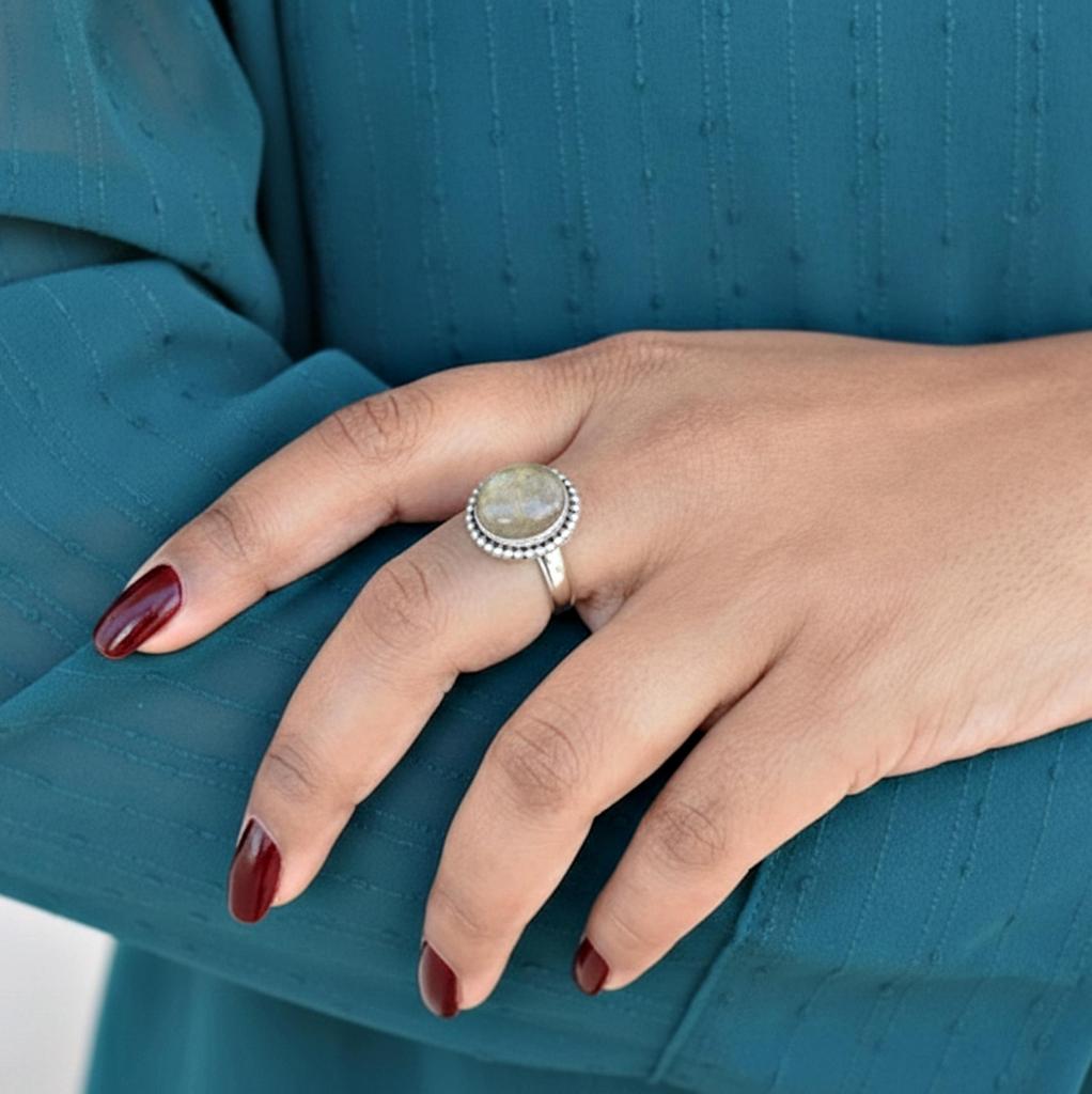 Natural Golden Rutile Round Statement Ring, 925 Sterling Silver, Minimalist Bohemian Ring for Women