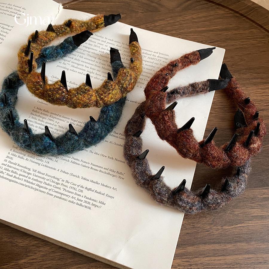 Autumn and winter retro Maillard wool woven headband headband high cranial top temperament hair accessories women