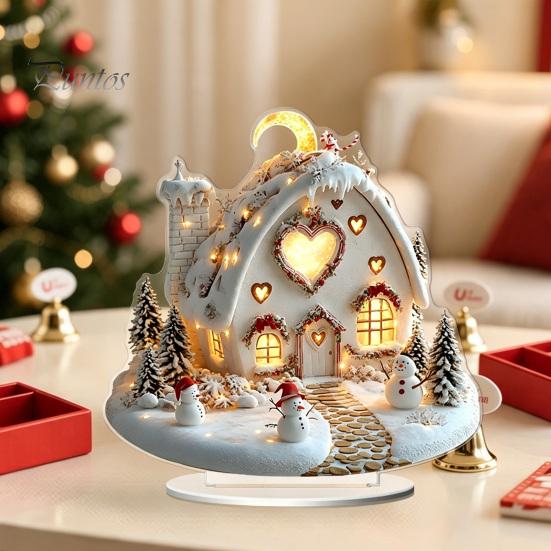 Christmas Party Centerpieces Winter Ornaments, Double-sided Acrylic Snowman/Santa Claus/Reindeer/Cottage Table Xmas Fireplace Decorations for Holiday