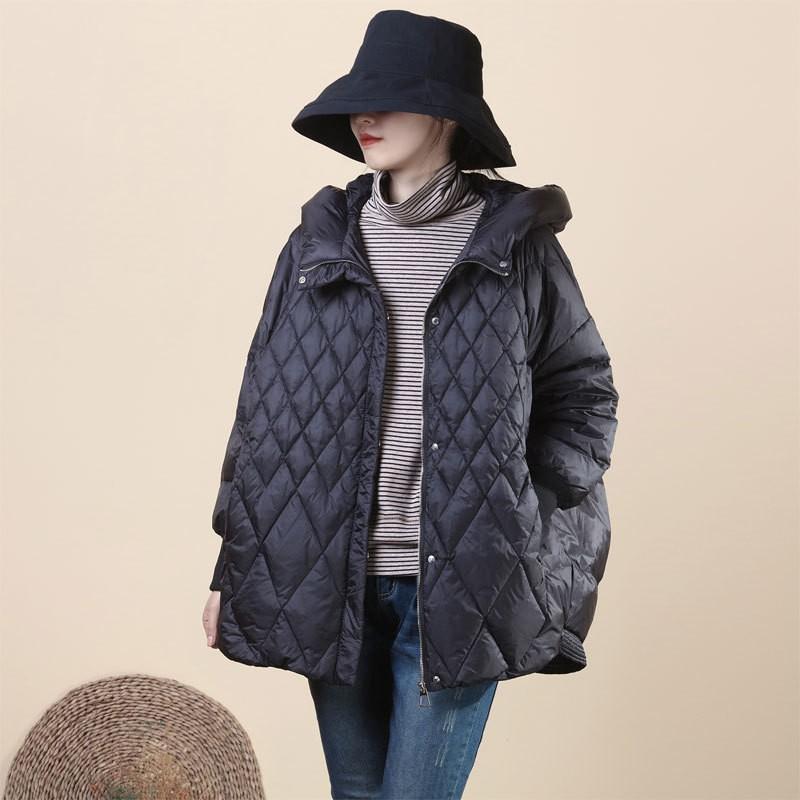 Dámský Oversized Zimní Kabát s Kapucí a Kachním Peřím Středně Silný Teplá Zimní Bunda Volný Střih Ležérní Chic Styl
