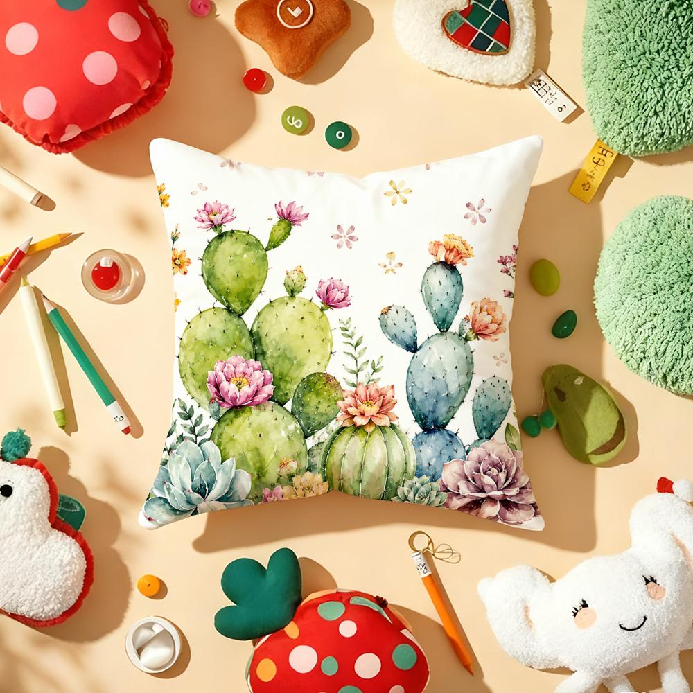 Tropical Cactus Cushion Cover Soft Short Plush DoubleSided Printing Home Decor Machine Washable Pillow Case Gift